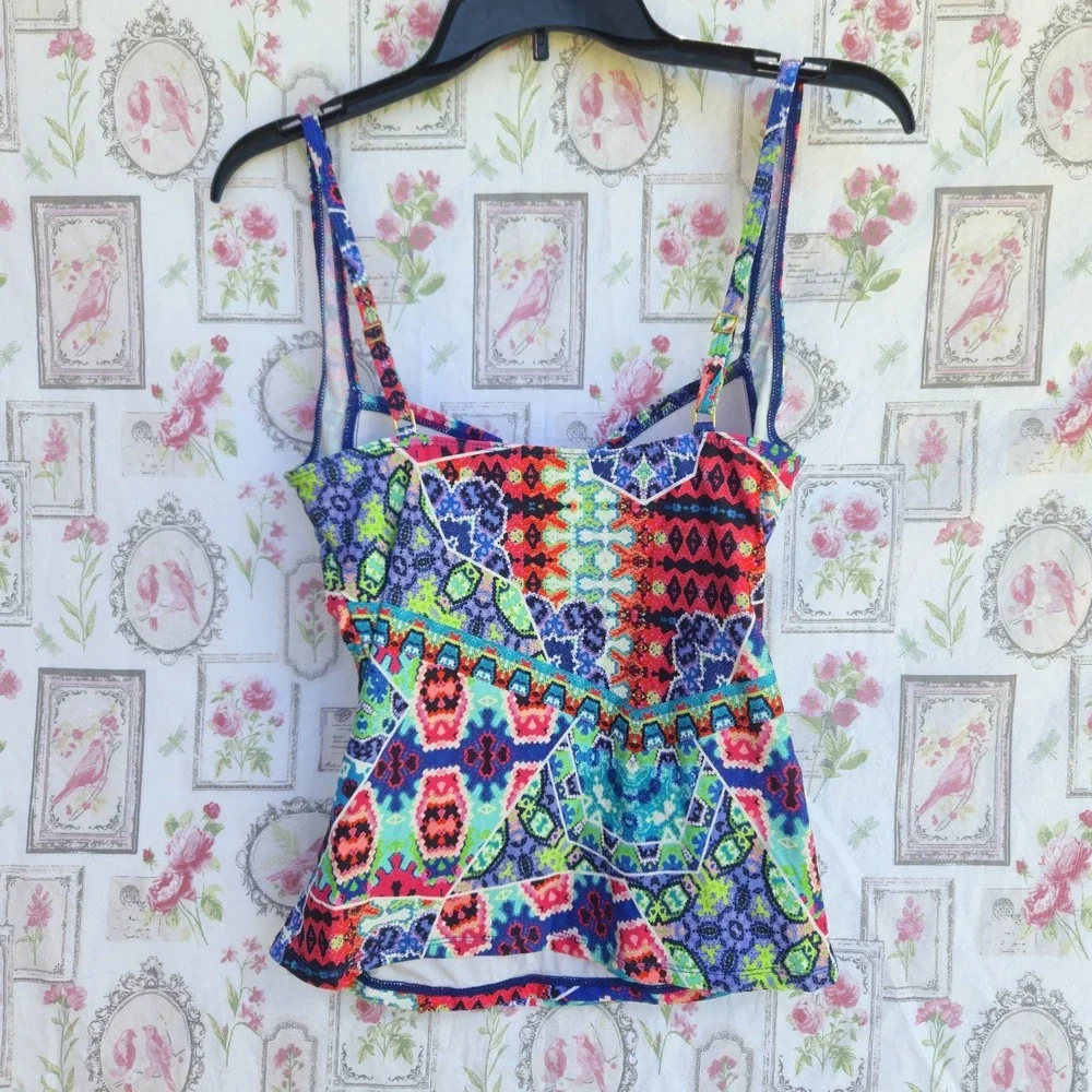 La Blanca Casa Azul Tankini Top Size 10 Multicolor Geometric Boho‎ Swimsuit